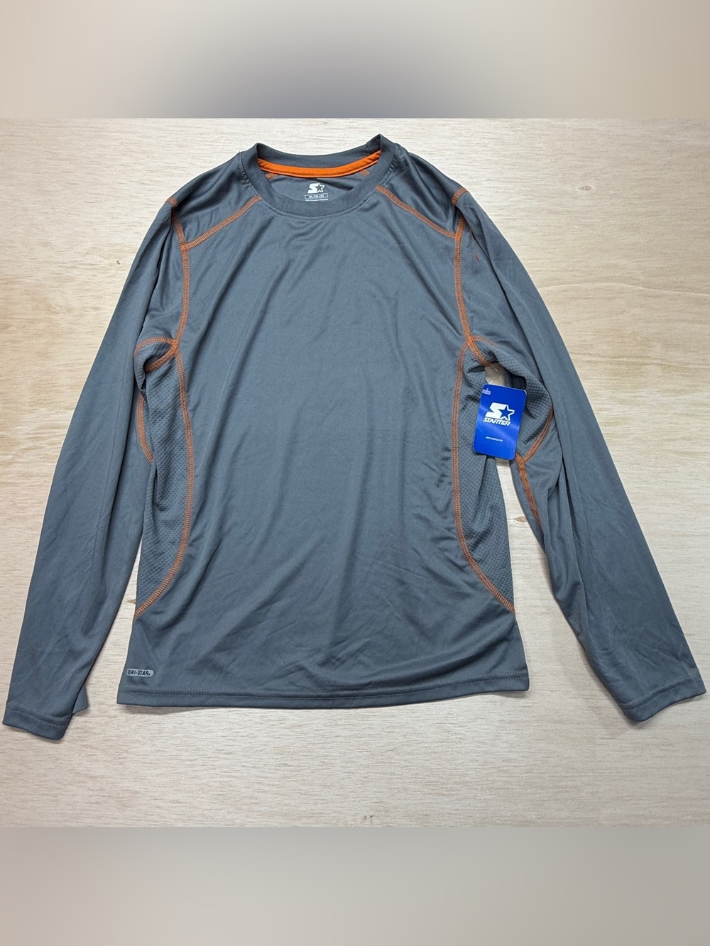 NWT Starter Boys LS Pieced Poly Tee Shirt Size XXL 18 Gray Orange Dri-Star Sun